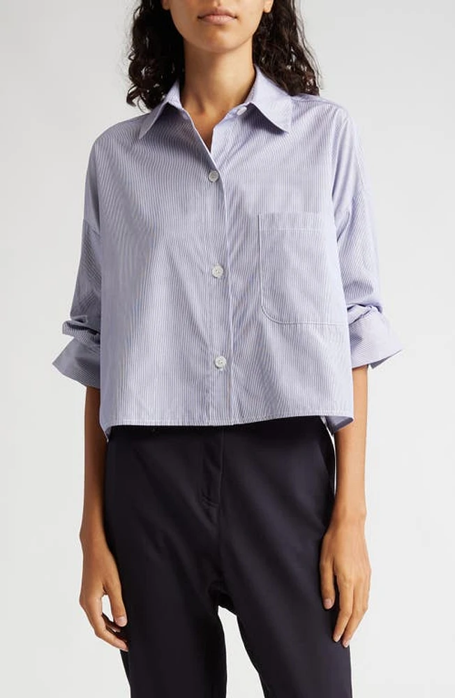 TWP Next Ex Stripe Crop Cotton Button-Up Shirt in Midnight/White at Nordstrom, Size Medium