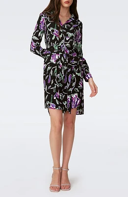 Diane von Furstenberg Prita Floral Long Sleeve Shirtdress Tulip Fields Violet Lg at Nordstrom,