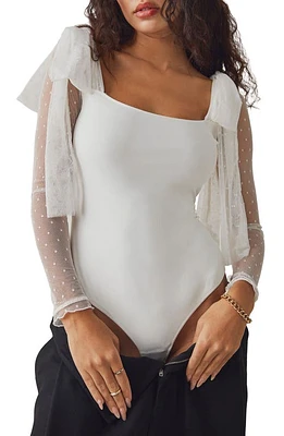 Free People Tongue Tied Mesh Sleeve Tie Shoulder Bodysuit at Nordstrom,