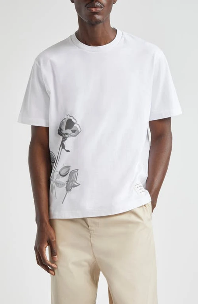 Thom Browne Rose Cotton Graphic T-Shirt White at Nordstrom,