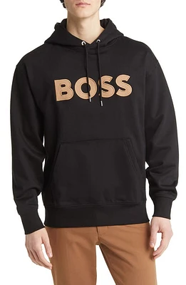 BOSS Sullivan Appliqué Oversize Cotton Logo Hoodie Black at Nordstrom,