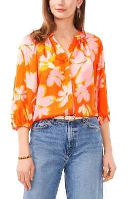 Vince Camuto Print Raglan Sleeve Button-Up Top Orange Multi at Nordstrom,