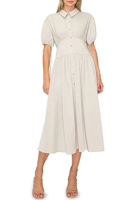 MELLODAY Tie Cuff Midi Shirtdress in Light Grey at Nordstrom, Size Large