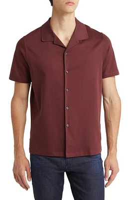 BOSS Powell Solid Short Sleeve Cotton Button-Up Shirt in Dark Red at Nordstrom, Size Small