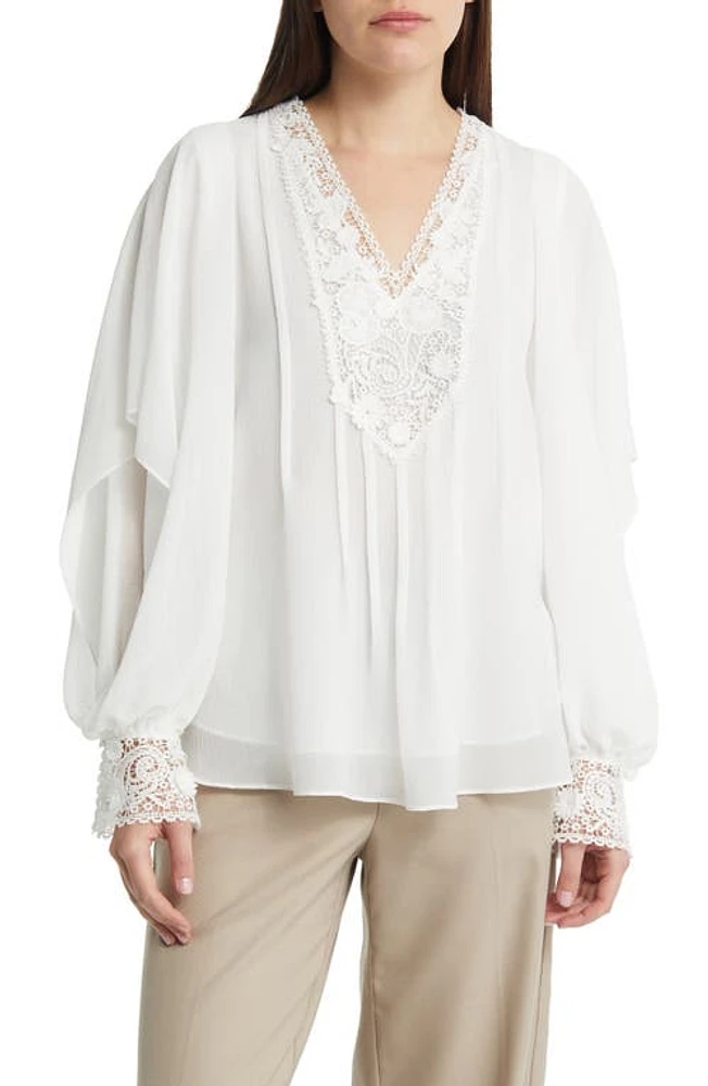 KOBI HALPERIN Melanie Lace & Ruffle Blouse White at Nordstrom,