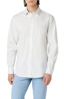 Bugatchi Julian Geometric Print Stretch Button-Up Shirt White at Nordstrom,