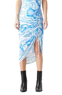 Grey Lab Marble Print Asymmetric Hem Midi Skirt Blue Multi at Nordstrom,