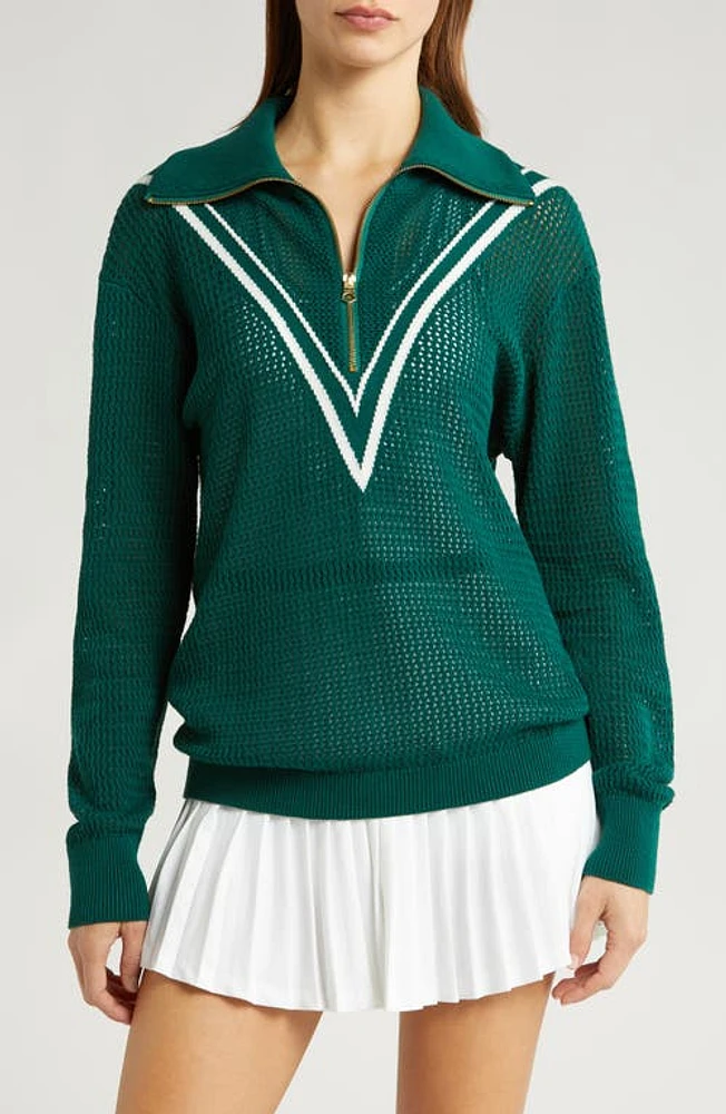 Varley Savannah Open Knit Half Zip Forest at Nordstrom,