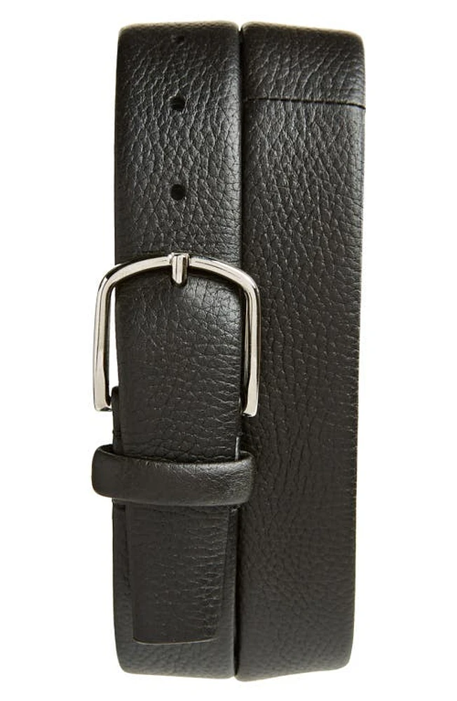 Canali Tubular Pebbled Deerskin Belt Black at Nordstrom,