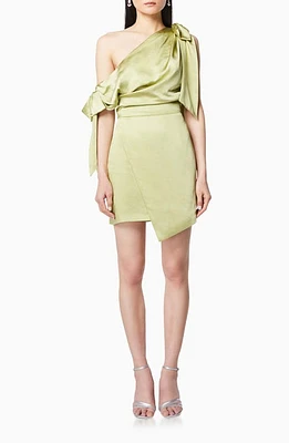 Elliatt Selkie Bow One-Shoulder Satin Cocktail Dress Avocado at Nordstrom,