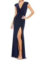 Mac Duggal Cap Sleeve Jersey Gown Navy at Nordstrom,