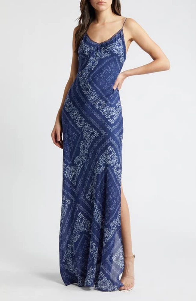 LoveShackFancy Deyo Lace Trim Silk Slipdress Moonlight Indigo at Nordstrom,