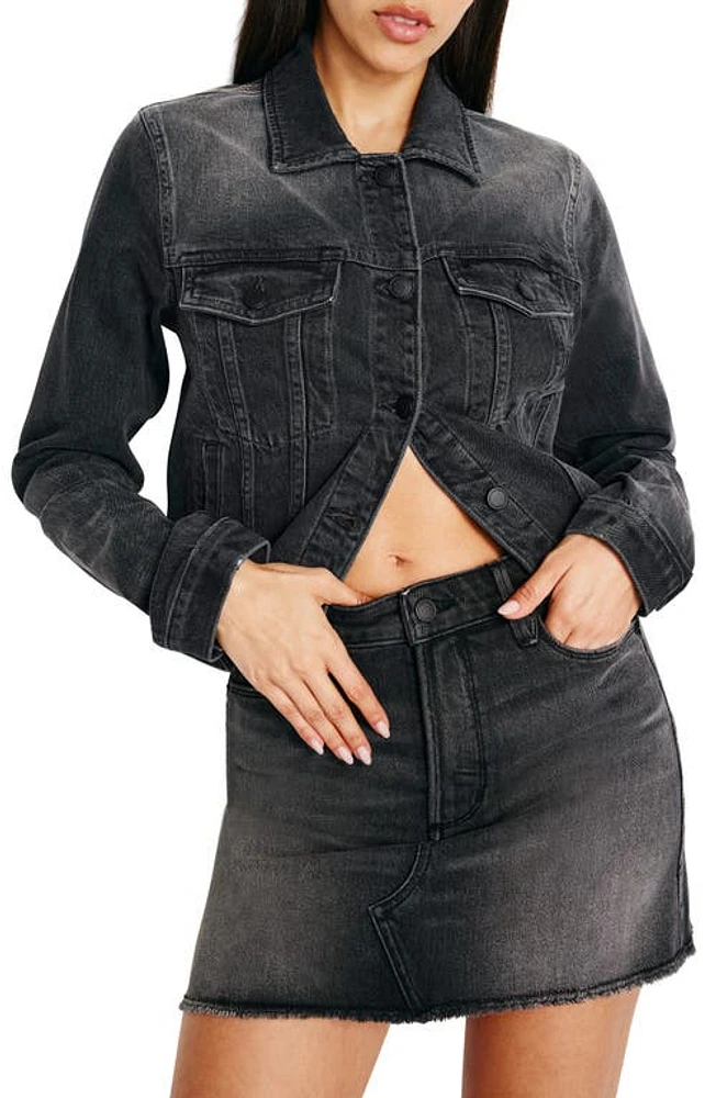 Good American Committed to Fit Denim Jacket Black352 at Nordstrom,