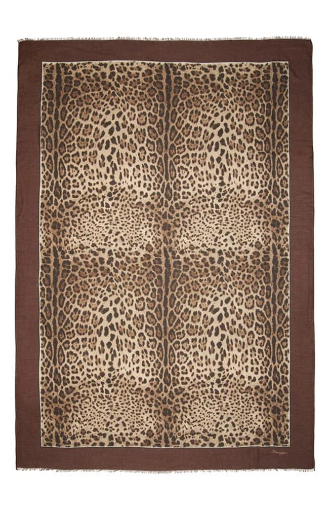 Dolce & Gabbana Leopard Print Signature Border Scarf in Light Brown Print at Nordstrom