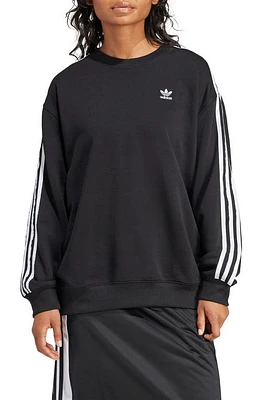 adidas Oversize 3-Stripes Logo Embroidered Crewneck Sweatshirt Black at Nordstrom,