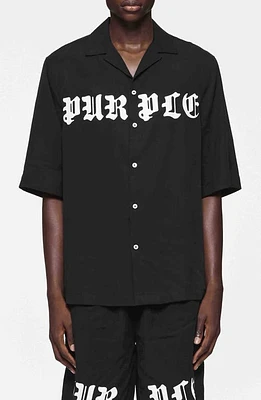 PURPLE BRAND Oversize Lyocell Camp Shirt Black at Nordstrom,