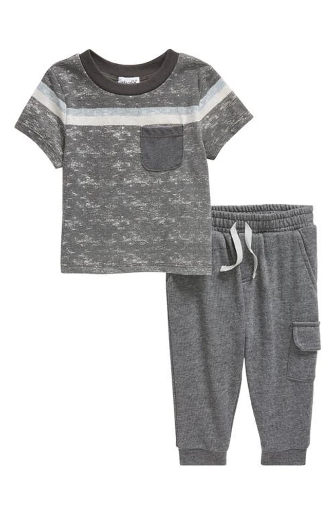 Splendid Kids' Shore Stripe T-Shirt & Cargo Pants Set Granite at Nordstrom, M