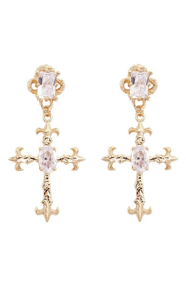 Petit Moments Casper Crystal Cross Drop Earrings in Clear at Nordstrom