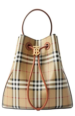 burberry Small TB Check Coated Canvas Bucket Bag in Vintage Check/Briar Brown at Nordstrom