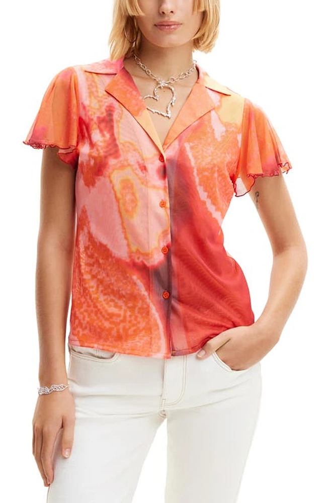 Desigual Resort Tulle Shirt Orange at Nordstrom,