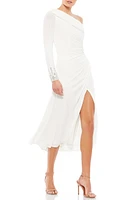 Mac Duggal One-Shoulder Long Sleeve Chiffon Midi Dress White at Nordstrom,