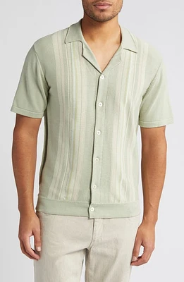 Rails Silas Stripe Cotton Knit Camp Shirt Sage Iridescent Multi at Nordstrom,