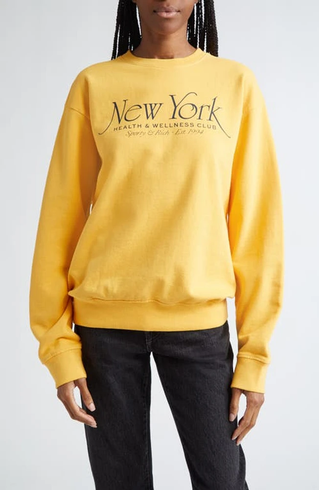 Sporty & Rich NY 94 Cotton Crewneck Graphic Sweatshirt Faded Gold at Nordstrom,