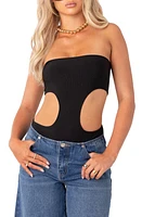 EDIKTED Vivie Cutout Rib Strapless Bodysuit Black at Nordstrom,