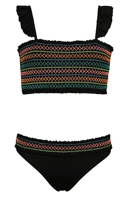 Hobie Kids' Smocked Two-Piece Swimsuit Black at Nordstrom,