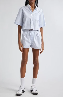 Sporty & Rich Embroidered Crop Shirt White/Light Blue Stripe at Nordstrom,