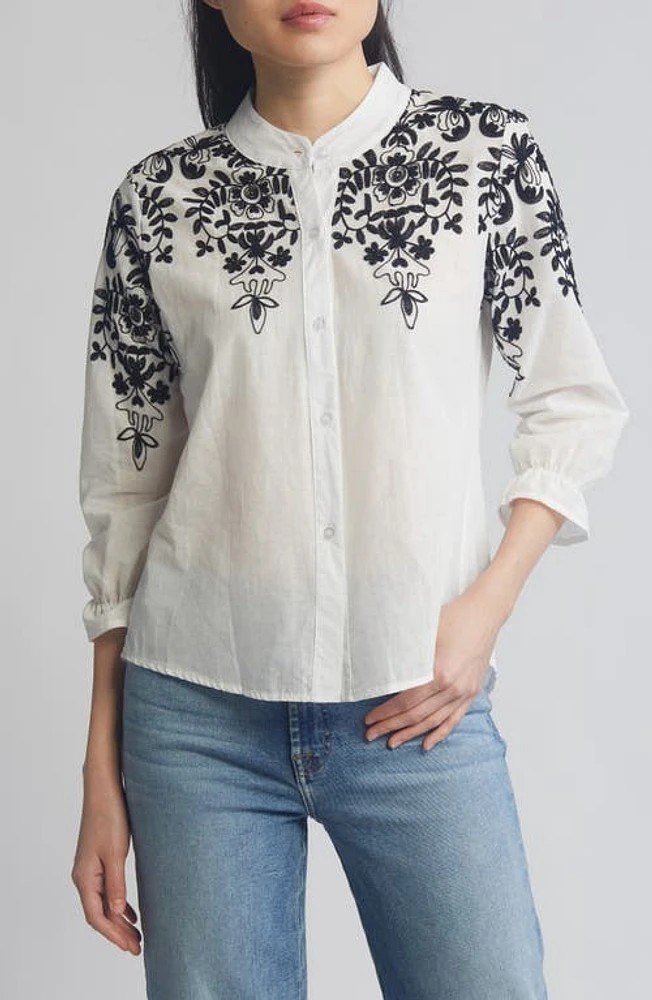 NIKKI LUND Floral Embroidered Cotton Blouse at Nordstrom,