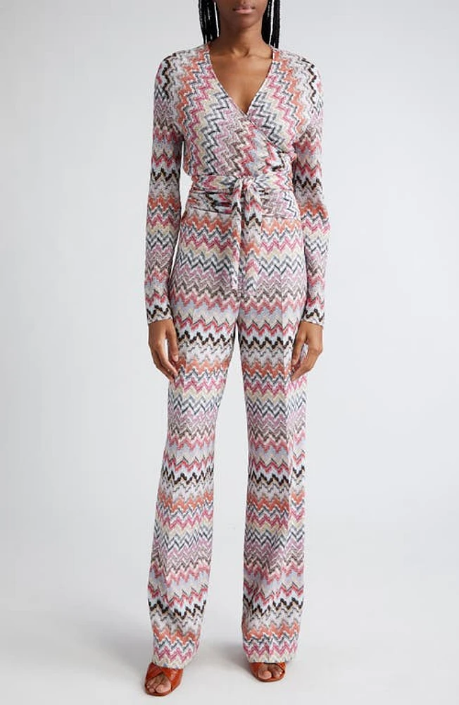 Missoni Long Sleeve Chevron Jumpsuit in Pink White Tones Multi at Nordstrom, Size 6 Us