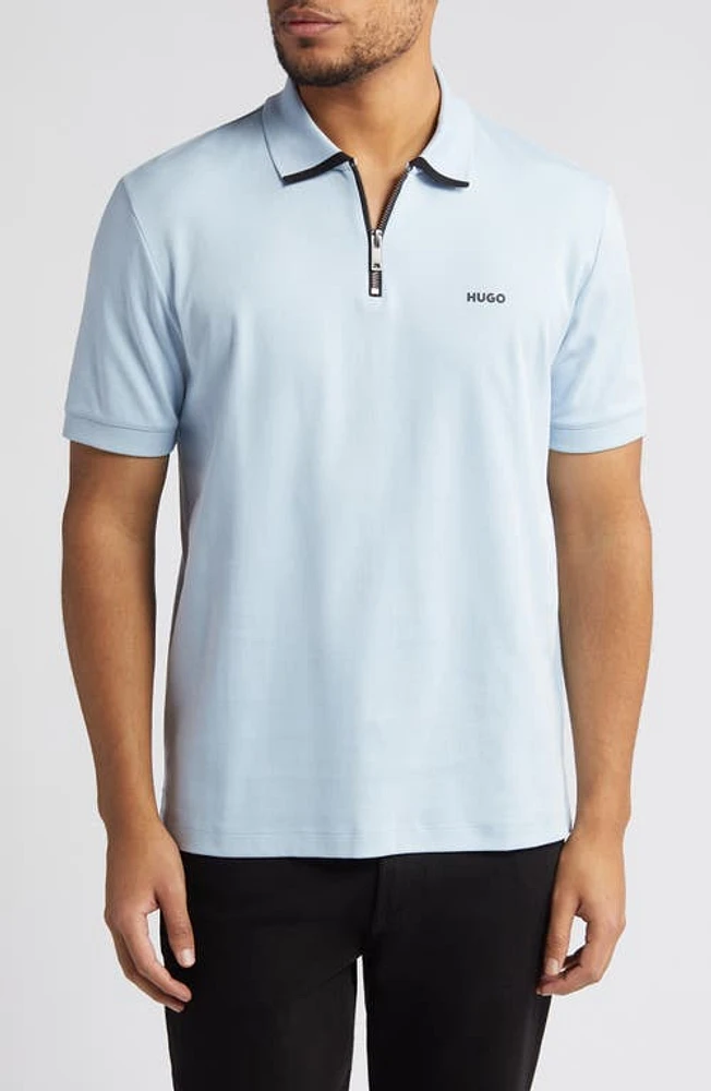 HUGO Dalomino Zip Polo Light Blue at Nordstrom,