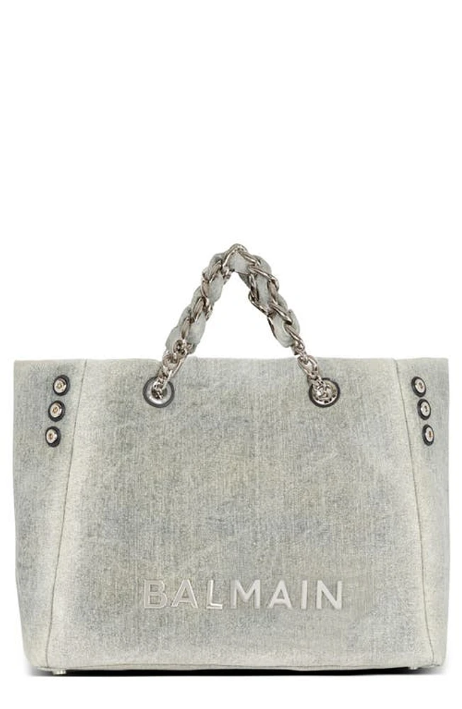 Balmain 1945 Soft Washed Denim Tote in Navy/Beige at Nordstrom