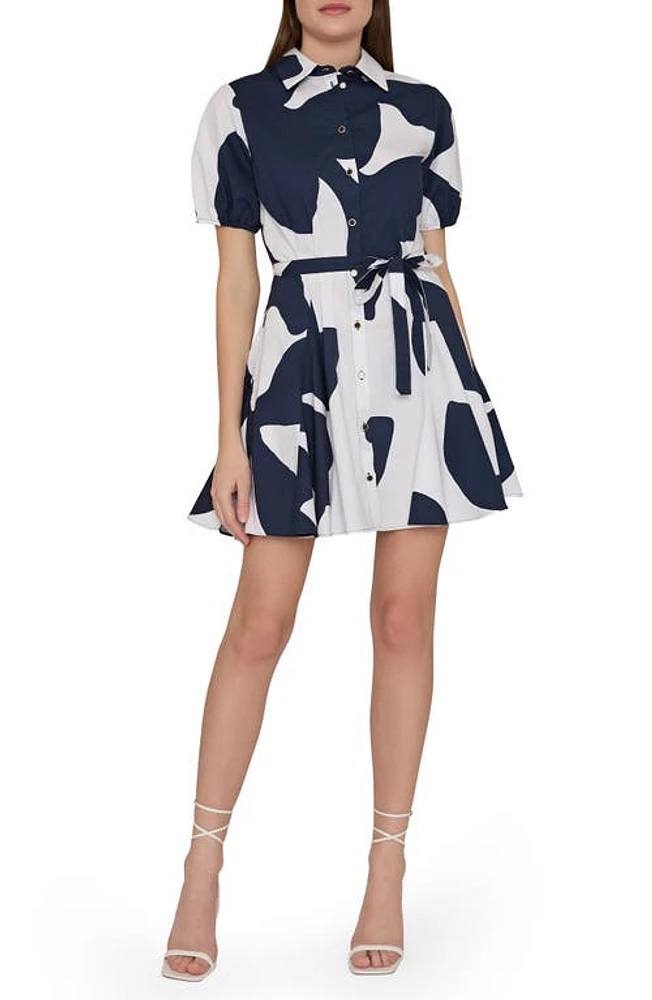 Milly Grand Foliage Poplin Shirtdress Navy/White at Nordstrom,