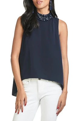 Sachin & Babi Keaton Sequin Mock Neck Crepe Blouse Midnight at Nordstrom,