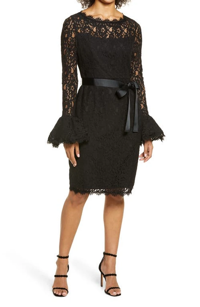 Shani Long Sleeve Lace Sheath Dress Black at Nordstrom,