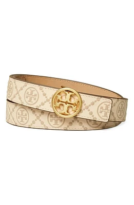 Tory Burch T-Monogram Embossed Leather Belt New Cream at Nordstrom,