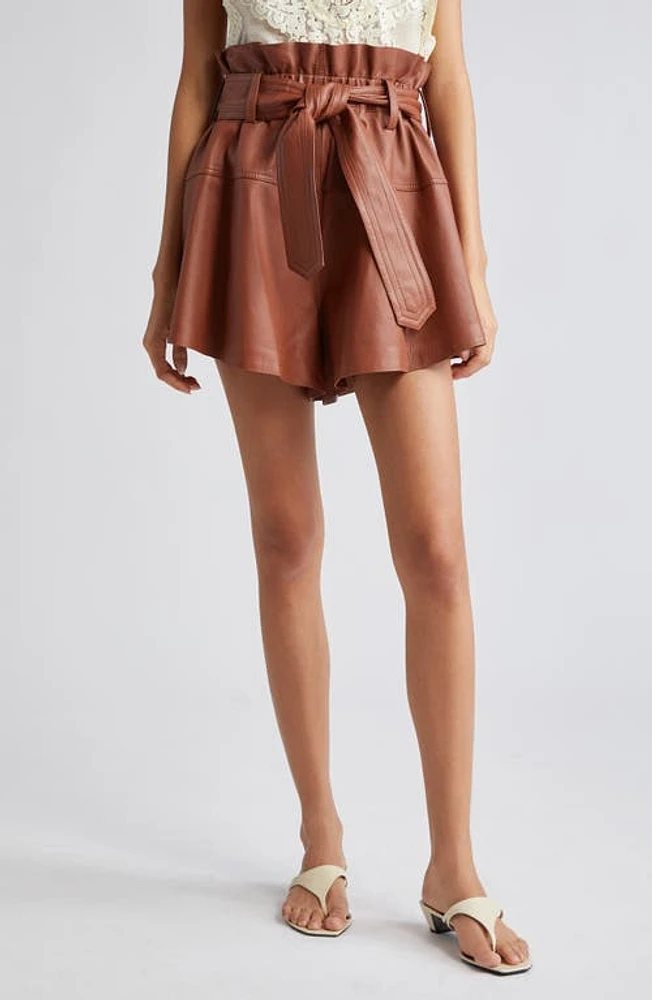 Zimmermann Harmony Belted Leather Shorts Toffee at Nordstrom,