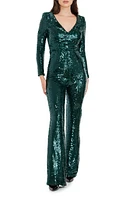 Dress the Population Carson Sequin Long Sleeve Jumpsuit Deep Emerald at Nordstrom,