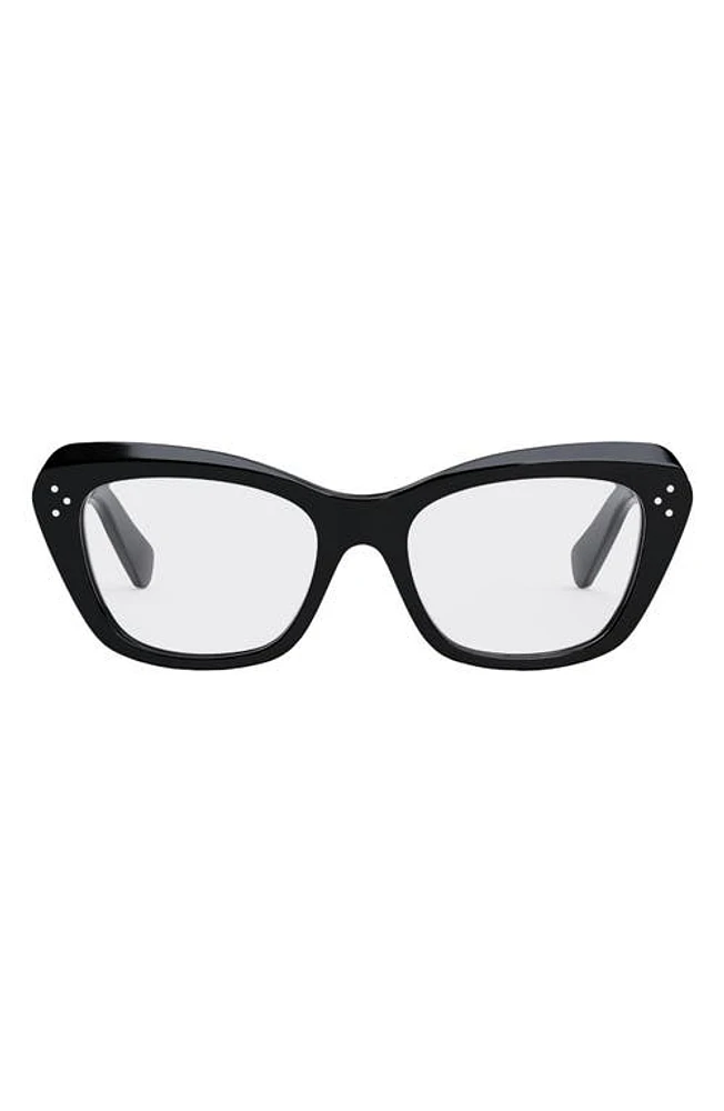 CELINE 52mm Cat Eye Reading Glasses in Shiny Black at Nordstrom