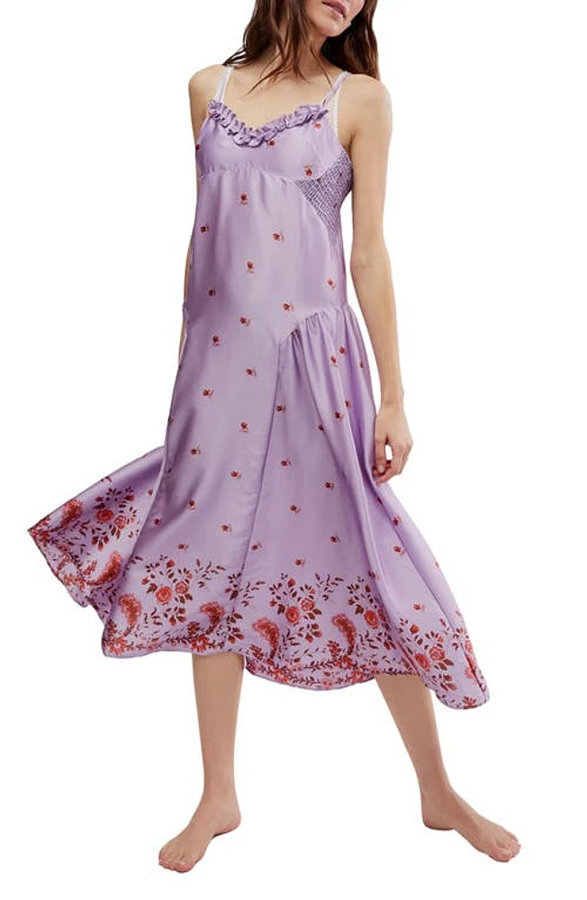 Free People On My Own Floral Satin Nightgown in Lilac Combo at Nordstrom, Size Medium