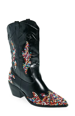 AZALEA WANG Vinny Pointed Toe Western Boot Black Multi at Nordstrom,