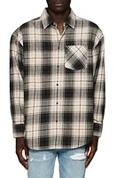 PURPLE BRAND Oversize Plaid Snap-Up Western Shirt Brown at Nordstrom,