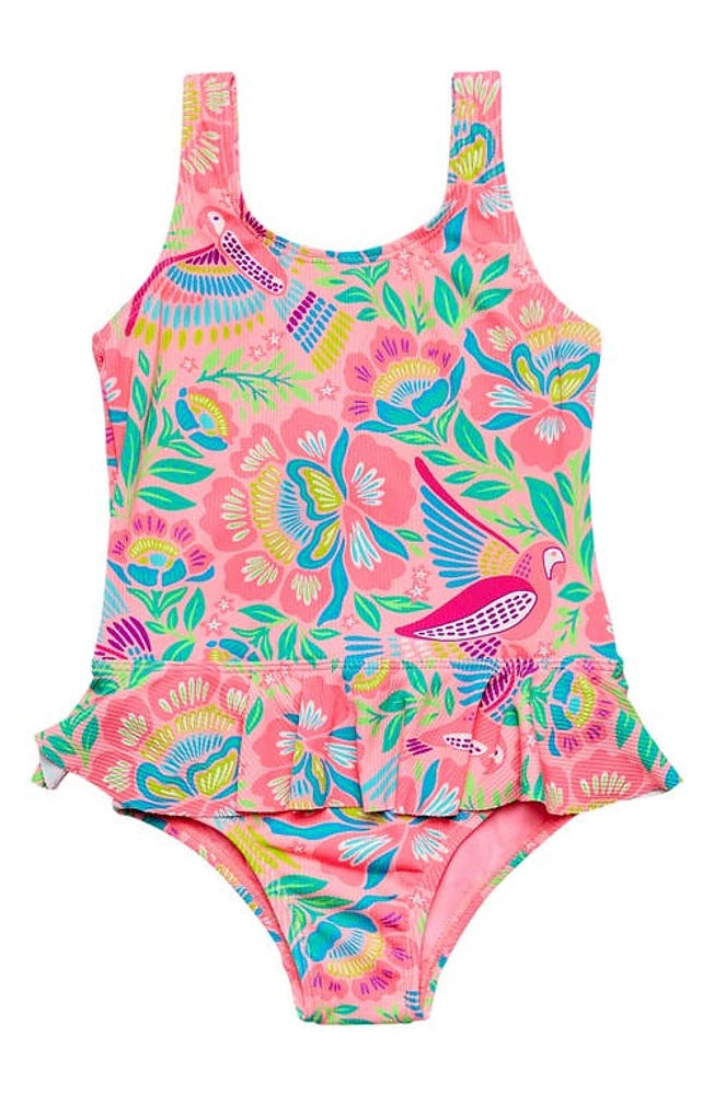 Beach Lingo Kids' Ruffle Rib One-Piece Swimsuit Punch at Nordstrom,