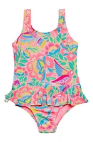 Beach Lingo Kids' Ruffle Rib One-Piece Swimsuit Punch at Nordstrom,