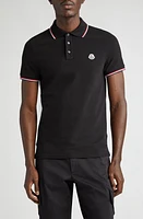 Moncler Tipped Cotton Piqué Polo in Black at Nordstrom, Size Small