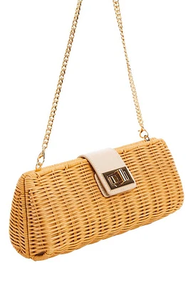 MANGO Tina Rattan Clutch in Light Beige at Nordstrom