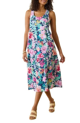 Tommy Bahama Perfectly Paradise Floral Stretch Cotton Midi Dress Island Navy at Nordstrom,