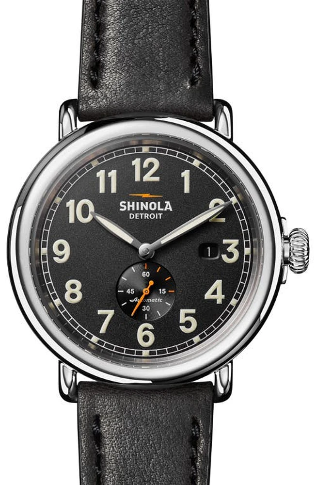 Shinola Runwell Automatic Leather Strap Watch, 45mm in Black at Nordstrom